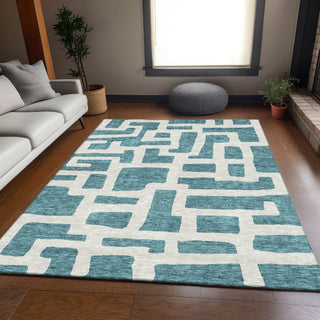 Piper Looms Mayfield Lines AMF903 Teal Machine Washable Area Rug Lifestyle Image Feature