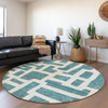 Piper Looms Mayfield Lines AMF903 Teal Machine Washable Area Rug Round Lifestyle Image Feature