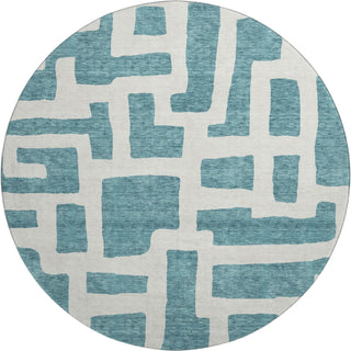 Piper Looms Mayfield Lines AMF903 Teal Machine Washable Area Rug Round Main Image