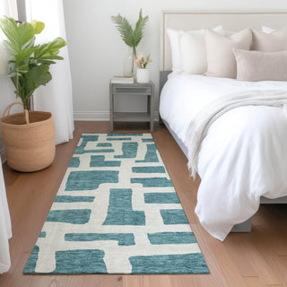 Piper Looms Mayfield Lines AMF903 Teal Machine Washable Area Rug Runner Lifestyle Image Feature