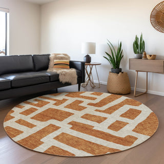 Piper Looms Mayfield Lines AMF903 Terracotta Machine Washable Area Rug Round Lifestyle Image Feature