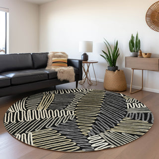 Piper Looms Mayfield Floral AMF904 Black Machine Washable Area Rug Round Lifestyle Image Feature