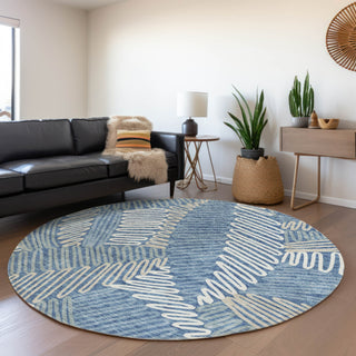Piper Looms Mayfield Floral AMF904 Blue Machine Washable Area Rug Round Lifestyle Image Feature
