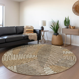 Piper Looms Mayfield Floral AMF904 Brown Machine Washable Area Rug Round Lifestyle Image Feature
