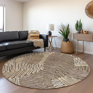 Piper Looms Mayfield Floral AMF904 Chocolate Machine Washable Area Rug Round Lifestyle Image Feature