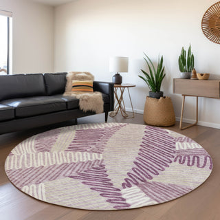Piper Looms Mayfield Floral AMF904 Lavender Machine Washable Area Rug Round Lifestyle Image Feature