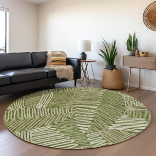 Piper Looms Mayfield Floral AMF904 Olive Machine Washable Area Rug Round Lifestyle Image Feature
