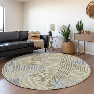 Piper Looms Mayfield Floral AMF904 Taupe Machine Washable Area Rug Round Lifestyle Image Feature