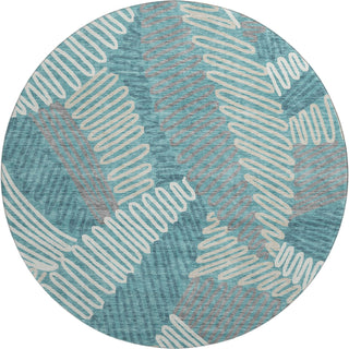 Piper Looms Mayfield Floral AMF904 Teal Machine Washable Area Rug Round Main Image