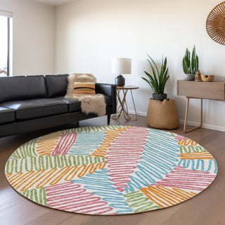 Piper Looms Mayfield Floral AMF904 White Machine Washable Area Rug Round Lifestyle Image Feature