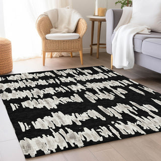 Piper Looms Mayfield Stripes AMF905 Black Machine Washable Area Rug Lifestyle Image Feature