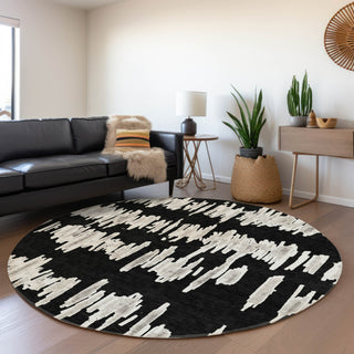 Piper Looms Mayfield Stripes AMF905 Black Machine Washable Area Rug Round Lifestyle Image Feature