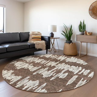 Piper Looms Mayfield Stripes AMF905 Brown Machine Washable Area Rug Round Lifestyle Image Feature