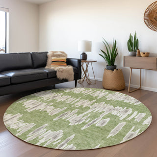 Piper Looms Mayfield Stripes AMF905 Green Machine Washable Area Rug Round Lifestyle Image Feature