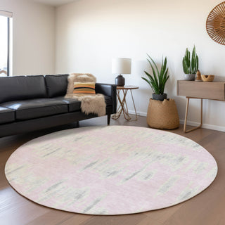 Piper Looms Mayfield Stripes AMF905 Pink Machine Washable Area Rug Round Lifestyle Image Feature