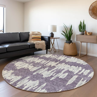 Piper Looms Mayfield Stripes AMF905 Purple Machine Washable Area Rug Round Lifestyle Image Feature
