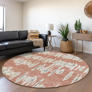 Piper Looms Mayfield Stripes AMF905 Salmon Machine Washable Area Rug Round Lifestyle Image Feature