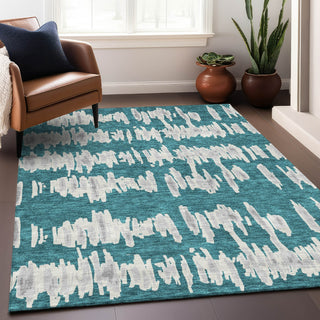 Piper Looms Mayfield Stripes AMF905 Teal Machine Washable Area Rug Lifestyle Image Feature
