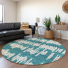 Piper Looms Mayfield Stripes AMF905 Teal Machine Washable Area Rug Round Lifestyle Image Feature
