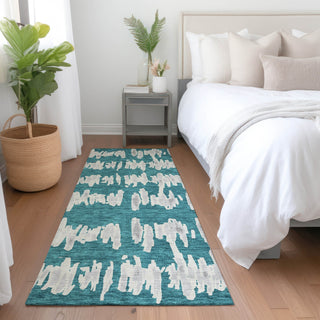 Piper Looms Mayfield Stripes AMF905 Teal Machine Washable Area Rug Runner Lifestyle Image Feature