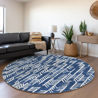 Piper Looms Mayfield Arrows AMF906 Navy Machine Washable Area Rug Round Lifestyle Image Feature