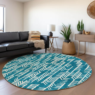 Piper Looms Mayfield Arrows AMF906 Teal Machine Washable Area Rug Round Lifestyle Image Feature