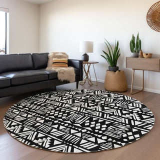 Piper Looms Mayfield Southwest AMF907 Black Machine Washable Area Rug Round Lifestyle Image Feature