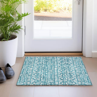 Piper Looms Mayfield Southwest AMF907 Teal Machine Washable Area Rug Scatter Lifestyle Image Feature