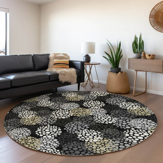 Piper Looms Mayfield Circles AMF908 Black Machine Washable Area Rug Round Lifestyle Image Feature
