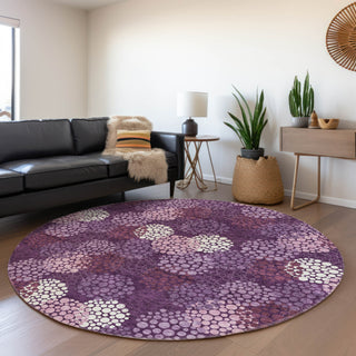 Piper Looms Mayfield Circles AMF908 Eggplant Machine Washable Area Rug Round Lifestyle Image Feature