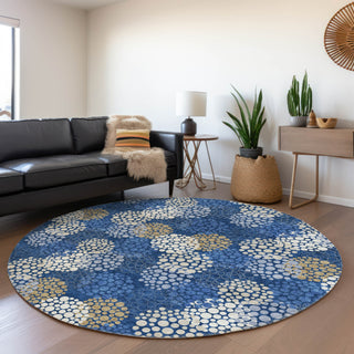 Piper Looms Mayfield Circles AMF908 Navy Machine Washable Area Rug Round Lifestyle Image Feature