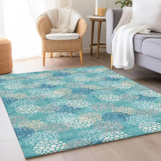 Piper Looms Mayfield Circles AMF908 Teal Machine Washable Area Rug Lifestyle Image Feature