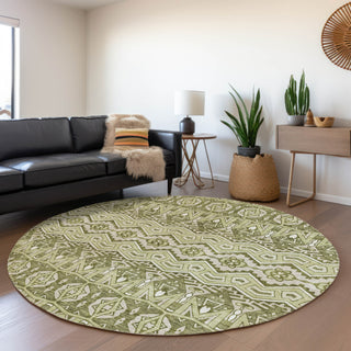 Piper Looms Mayfield Moroccan AMF909 Aloe Machine Washable Area Rug Round Lifestyle Image Feature