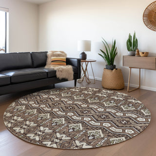 Piper Looms Mayfield Moroccan AMF909 Brown Machine Washable Area Rug Round Lifestyle Image Feature