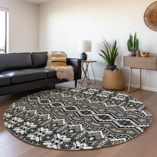 Piper Looms Mayfield Moroccan AMF909 Charcoal Machine Washable Area Rug Round Lifestyle Image Feature
