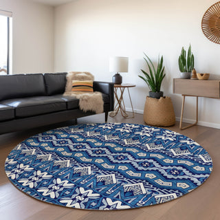 Piper Looms Mayfield Moroccan AMF909 Navy Machine Washable Area Rug Round Lifestyle Image Feature