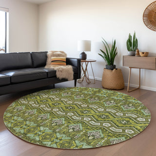 Piper Looms Mayfield Moroccan AMF909 Olive Machine Washable Area Rug Round Lifestyle Image Feature