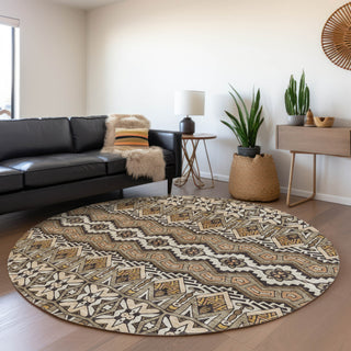 Piper Looms Mayfield Moroccan AMF909 Taupe Machine Washable Area Rug Round Lifestyle Image Feature