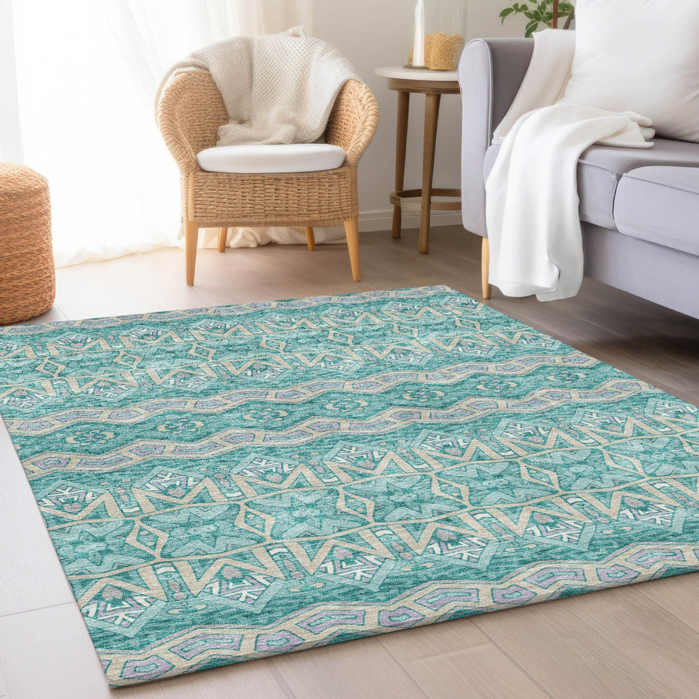 Piper Looms Mayfield Moroccan AMF909 Teal Machine Washable Area Rug Lifestyle Image Feature
