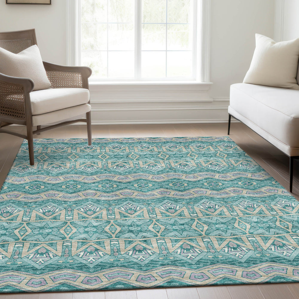 Piper Looms Mayfield Moroccan AMF909 Teal Machine Washable Area Rug Lifestyle Image Feature