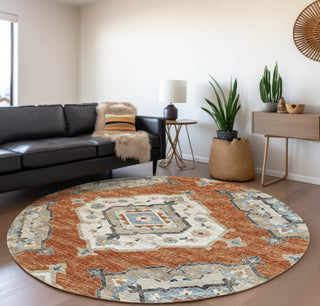 Piper Looms Mayfield Tribal AMF91 Clay Machine Washable Area Rug Round Lifestyle Image Feature