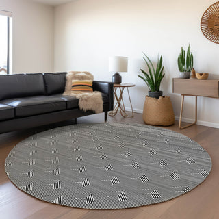 Piper Looms Mayfield Arrows AMF910 Black Machine Washable Area Rug Round Lifestyle Image Feature