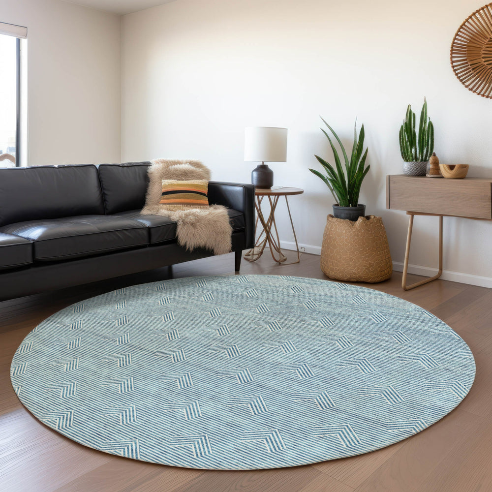 Piper Looms Mayfield Arrows AMF910 Teal Machine Washable Area Rug Round Lifestyle Image Feature
