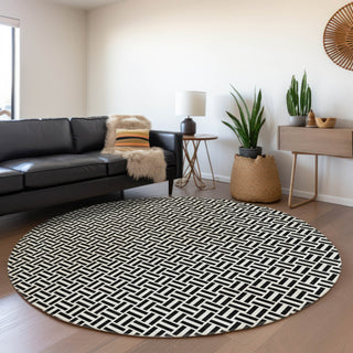 Piper Looms Mayfield Geometric AMF911 Black Machine Washable Area Rug Round Lifestyle Image Feature