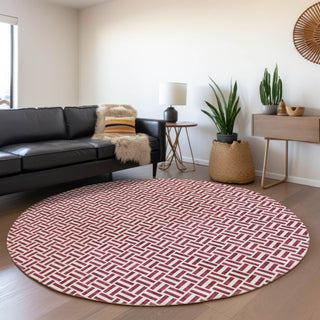 Piper Looms Mayfield Geometric AMF911 Burgundy Machine Washable Area Rug Round Lifestyle Image Feature