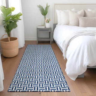 Piper Looms Mayfield Geometric AMF911 Navy Machine Washable Area Rug Runner Lifestyle Image Feature