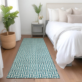 Piper Looms Mayfield Geometric AMF911 Teal Machine Washable Area Rug Runner Lifestyle Image Feature