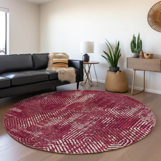 Piper Looms Mayfield Geometric AMF912 Burgundy Machine Washable Area Rug Round Lifestyle Image Feature