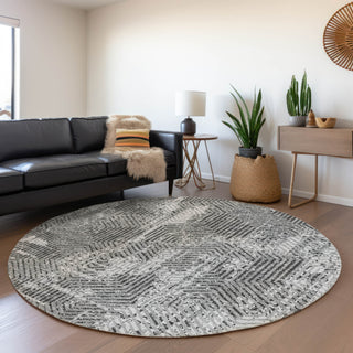 Piper Looms Mayfield Geometric AMF912 Gray Machine Washable Area Rug Round Lifestyle Image Feature