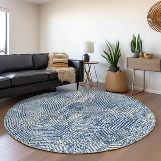 Piper Looms Mayfield Geometric AMF912 Navy Machine Washable Area Rug Round Lifestyle Image Feature